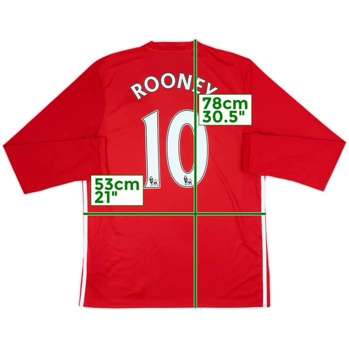 2016-17 Manchester United Home L/S Shirt Rooney #10 - 9/10 - (L)