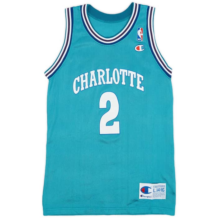 1991-95 Charlotte Hornets Johnson #2 Champion Away Jersey - 9/10 - (L.Boys)