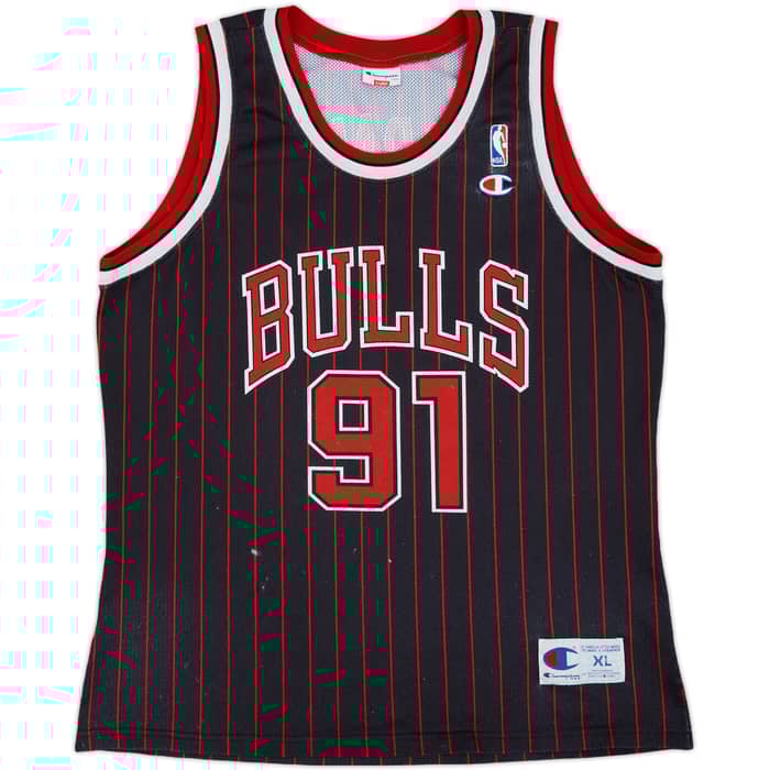 1995-97 Chicago Bulls Rodman #91 Champion Alternate Jersey - 4/10 - (XL)