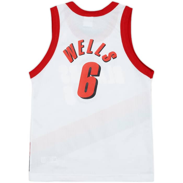 1998-02 Portland Trail Blazers Wells #6 Champion Home Jersey - 9/10 - (M.Boys)
