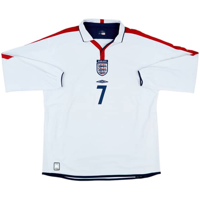 2003-05 England Home L/S Shirt Beckham #7 - 7/10 - (XXL)