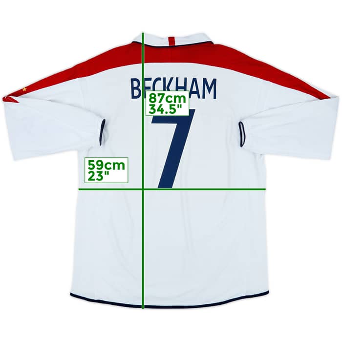 2003-05 England Home L/S Shirt Beckham #7 - 7/10 - (XXL)