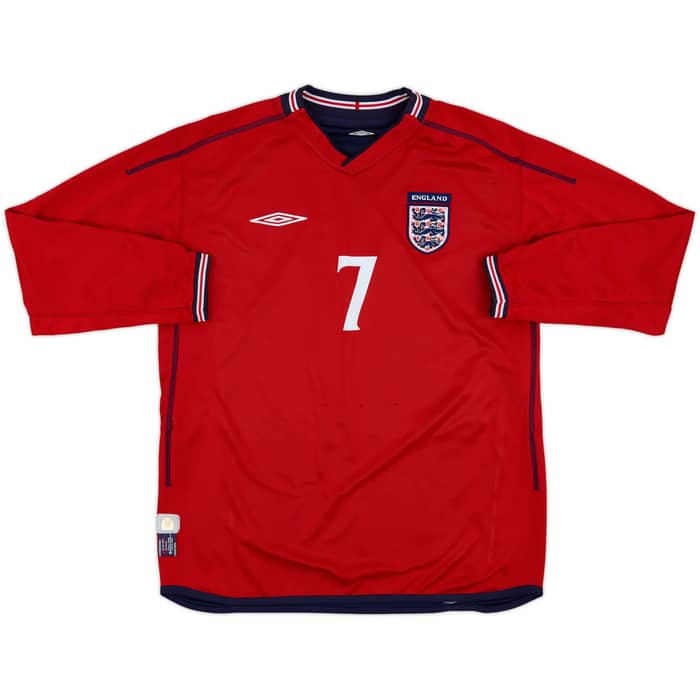 2002-04 England Away L/S Shirt Beckham #7 - 6/10 - (L)