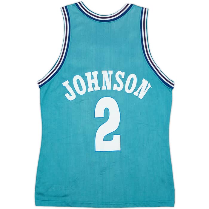 1992-95 Charlotte Hornets Johnson #2 Champion Away Jersey - 6/10 - (M)