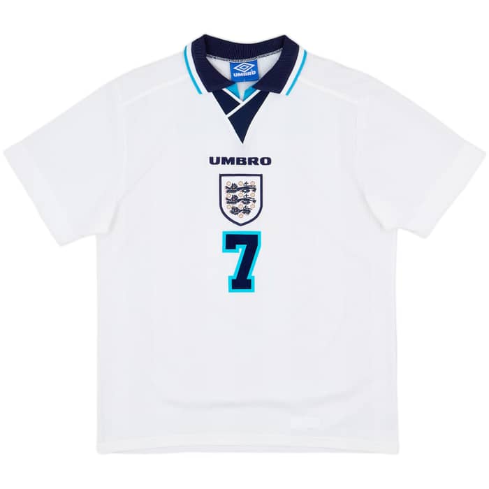 1995-97 England Home Shirt Beckham #7 - 8/10 - (L)