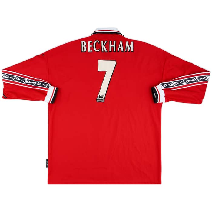 1998-00 Manchester United Home L/S Shirt Beckham #7 - 8/10 - (XL)