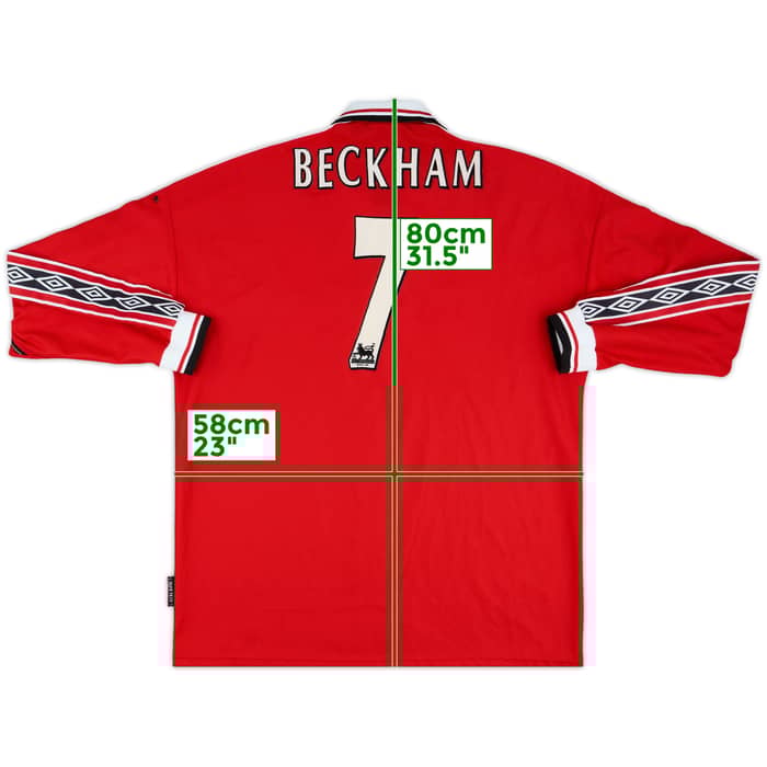 1998-00 Manchester United Home L/S Shirt Beckham #7 - 8/10 - (XL)