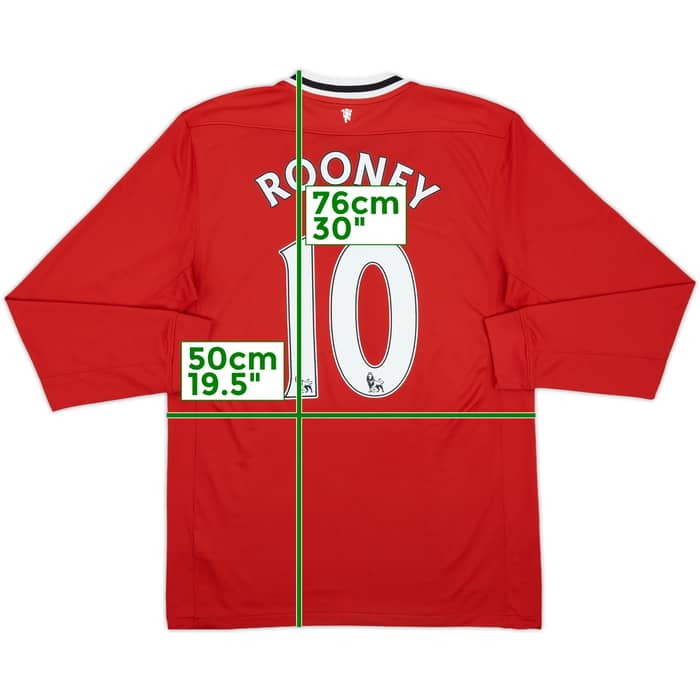 2011-12 Manchester United Home L/S Shirt Rooney #10 - 8/10 - (M)