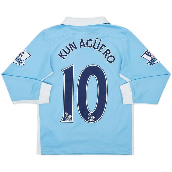2015-16 Manchester City Home L/S Shirt Kun Aguero #10 - 6/10 - (S.Boys)