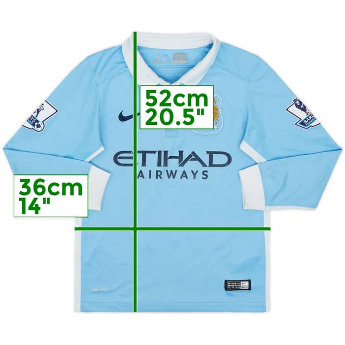 2015-16 Manchester City Home L/S Shirt Kun Aguero #10 - 6/10 - (S.Boys)