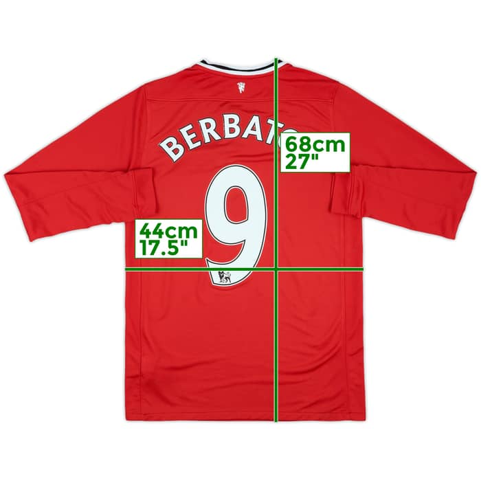 2011-12 Manchester United Home L/S Shirt Berbatov #9 - 7/10 - (XL.Boys)