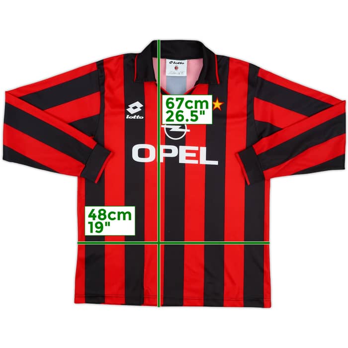 1994-95 AC Milan Basic Home L/S Shirt - 7/10 - (XL.Boys)