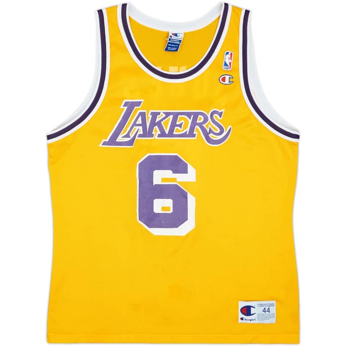 1995-99 LA Lakers Jones #6 Champion Home Jersey - 5/10 - (L)