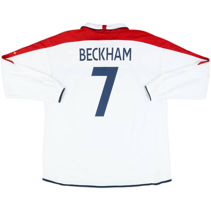 2003-05 England Home L/S Shirt Beckham #7 - 8/10 - (XL)