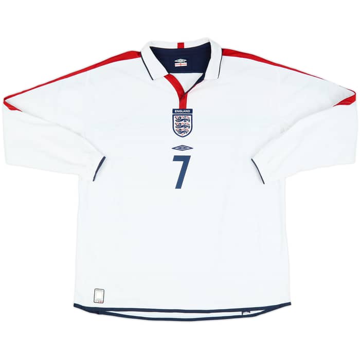 2003-05 England Home L/S Shirt Beckham #7 - 8/10 - (XL)