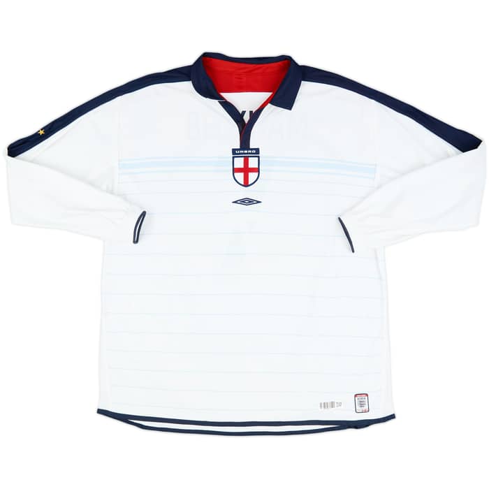 2003-05 England Home L/S Shirt Beckham #7 - 8/10 - (XL)