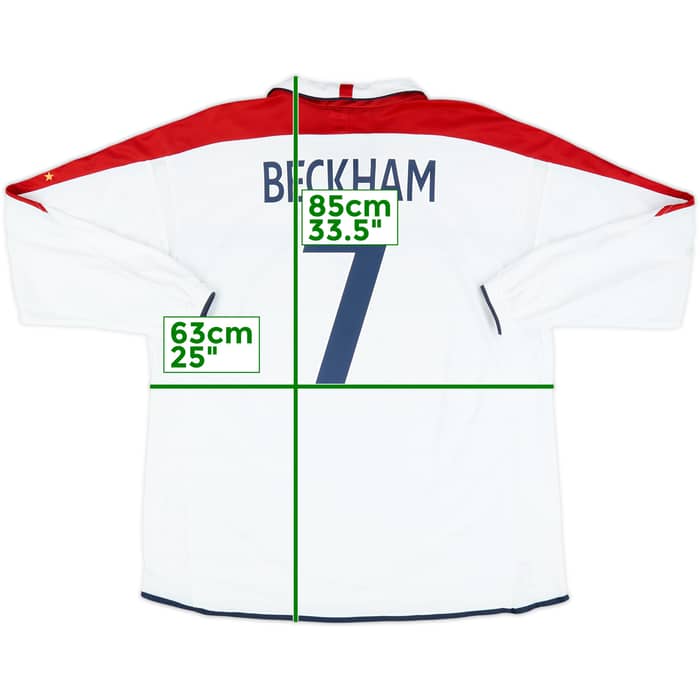 2003-05 England Home L/S Shirt Beckham #7 - 8/10 - (XL)