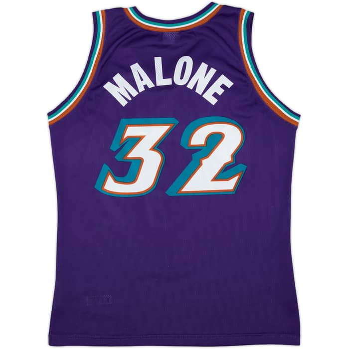 1996-03 Utah Jazz Malone #32 Champion Home Jersey - 7/10 - (M)
