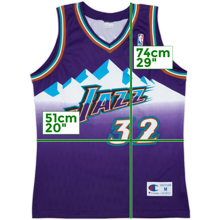 1996-03 Utah Jazz Malone #32 Champion Home Jersey - 7/10 - (M)