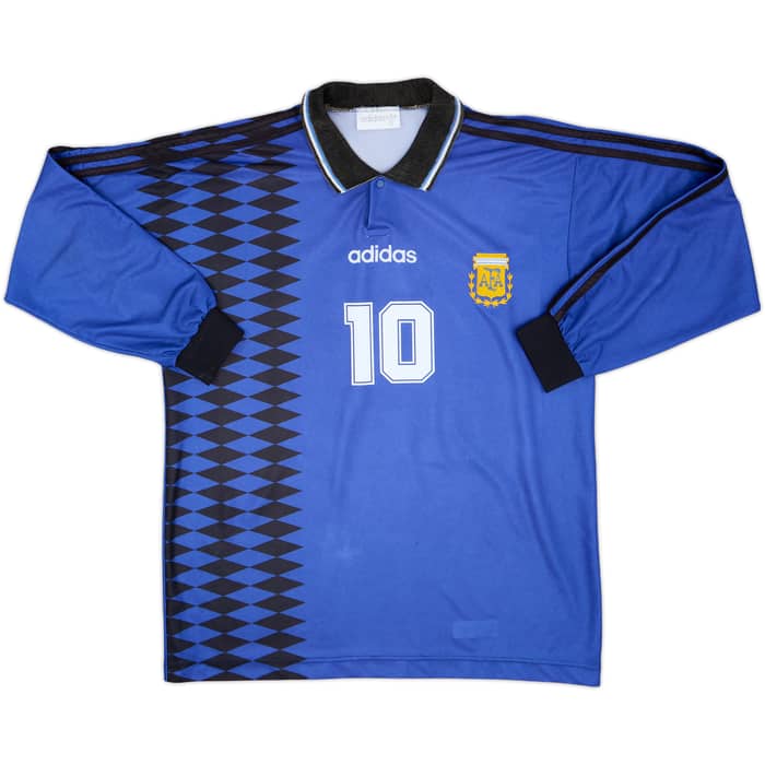 1994-97 Argentina Away L/S Shirt Maradona #10 - 8/10 - (L)