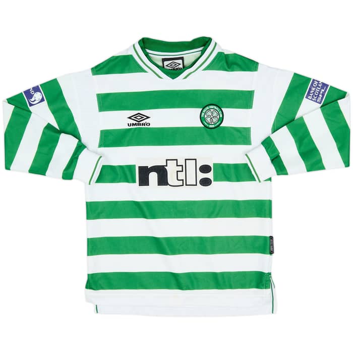 1999-01 Celtic Home L/S Shirt Larsson #7 - 5/10 - (L.Boys)