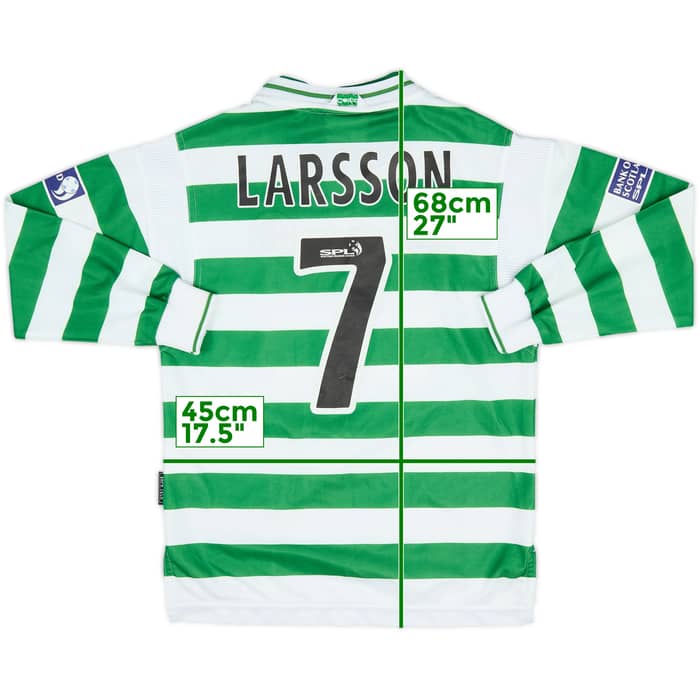 1999-01 Celtic Home L/S Shirt Larsson #7 - 5/10 - (L.Boys)
