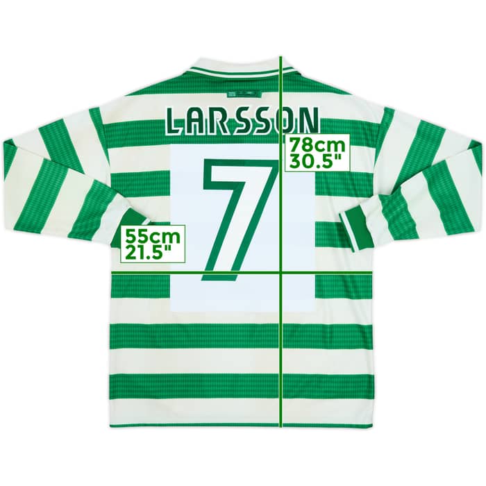 1997-99 Celtic Home L/S Shirt Larsson #7 - 8/10 - (L)