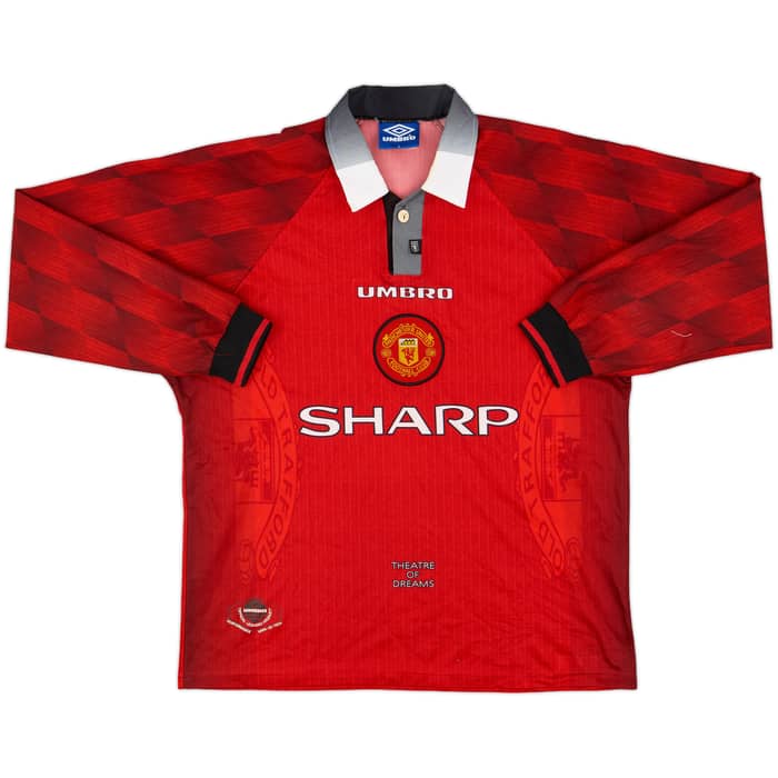 1996-98 Manchester United Home L/S Shirt Cantona #7 - 9/10 - (L)
