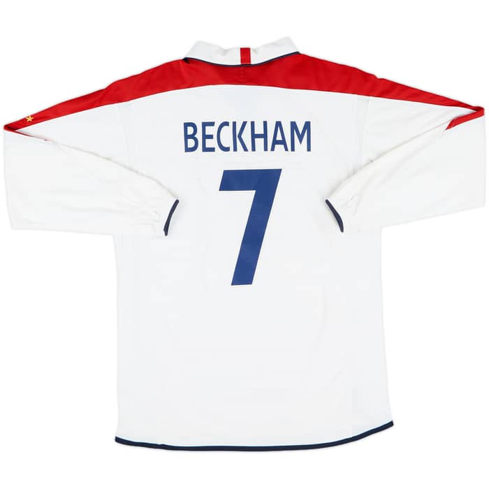 2003-05 England Home L/S Shirt Beckham #7 - 8/10 - (M)