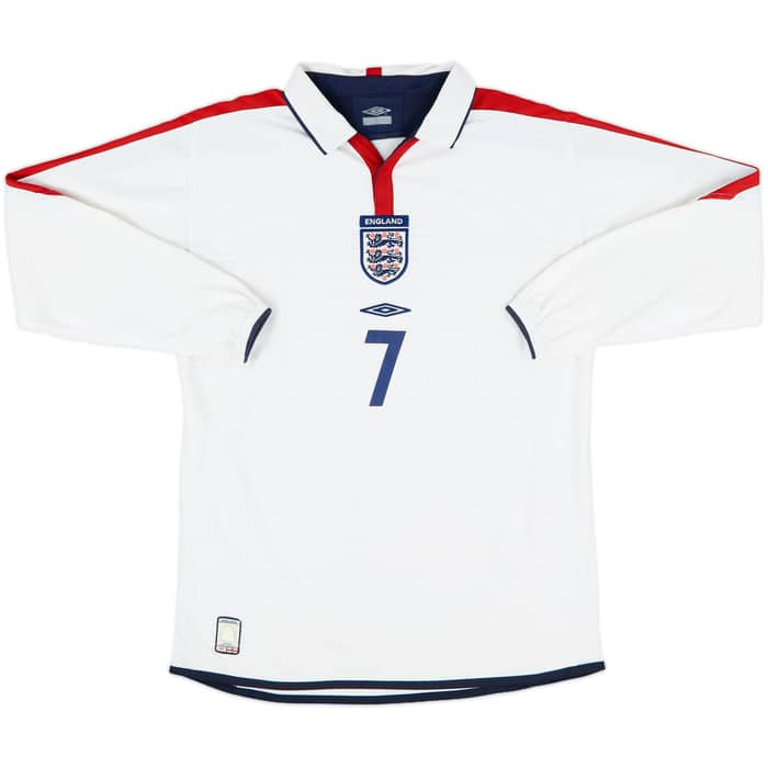 2003-05 England Home L/S Shirt Beckham #7 - 8/10 - (M)