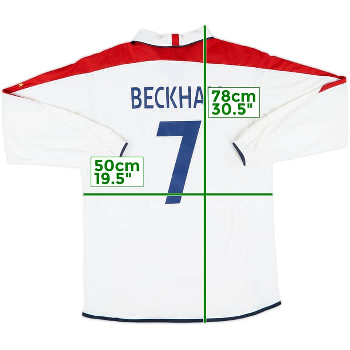 2003-05 England Home L/S Shirt Beckham #7 - 8/10 - (M)
