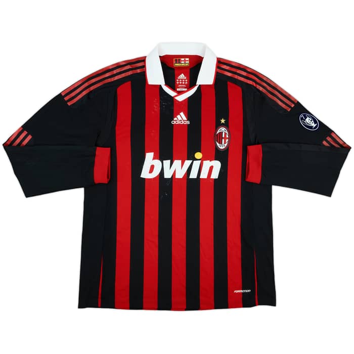 2009-10 AC Milan Player Issue Signed Home L/S Shirt Inzaghi #9 - 5/10 - (XL)