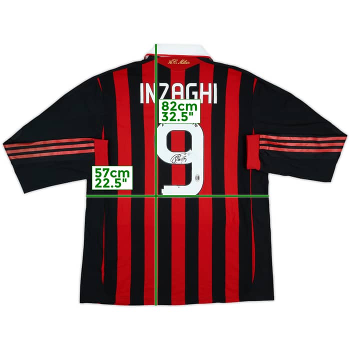 2009-10 AC Milan Player Issue Signed Home L/S Shirt Inzaghi #9 - 5/10 - (XL)