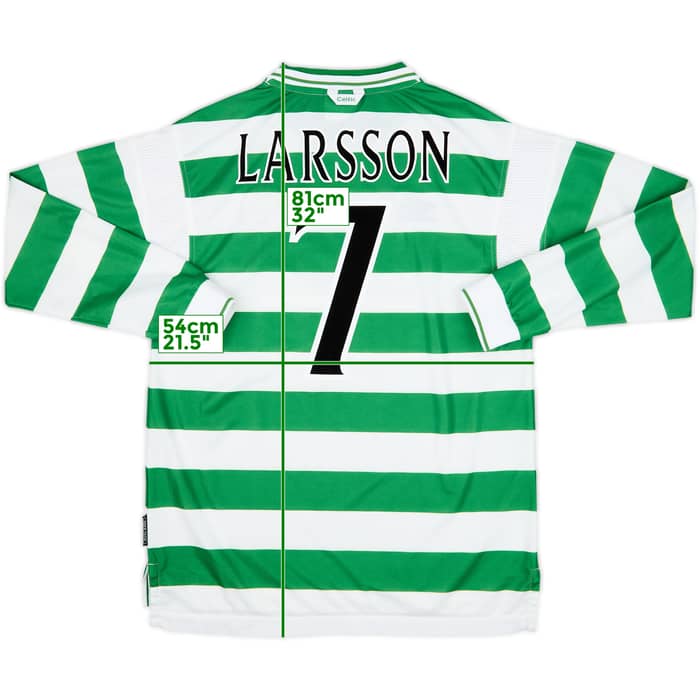1999-01 Celtic Home L/S Shirt Larsson #7 - 8/10 - (L)