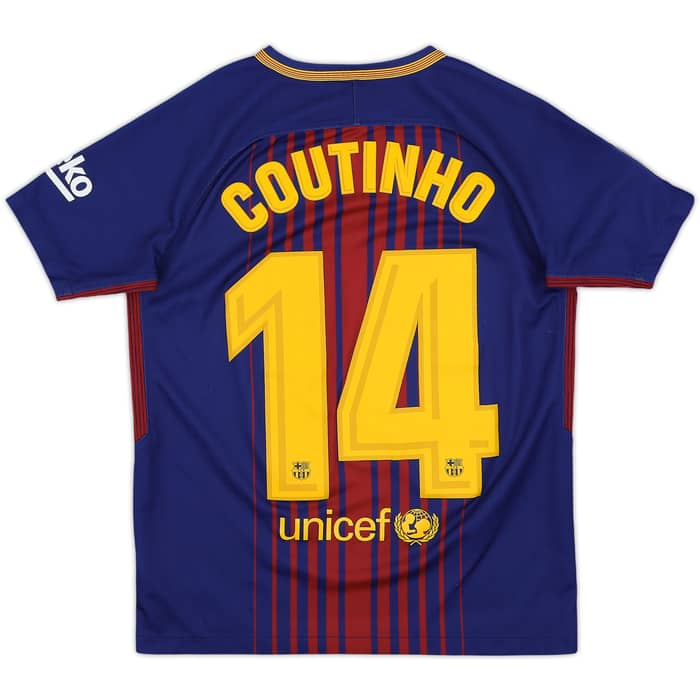 2017-18 Barcelona Home Shirt Coutinho #14 - 7/10 - (L.Boys)