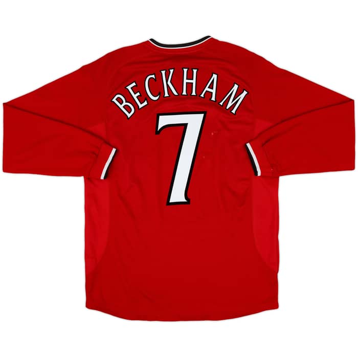 2000-02 Manchester United Home L/S Shirt Beckham #7 - 7/10 - (L)