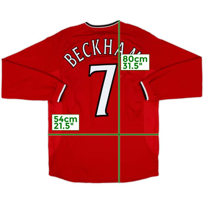 2000-02 Manchester United Home L/S Shirt Beckham #7 - 7/10 - (L)