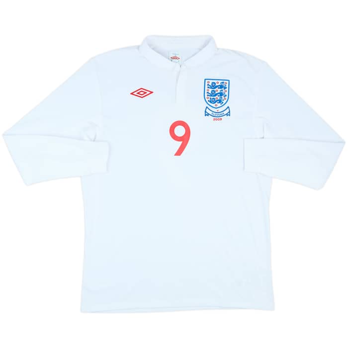 2009 England Match Issue Home L/S Shirt Heskey #9 (v Slovenia)