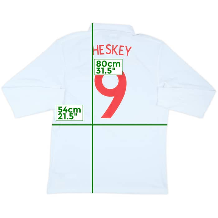2009 England Match Issue Home L/S Shirt Heskey #9 (v Slovenia)