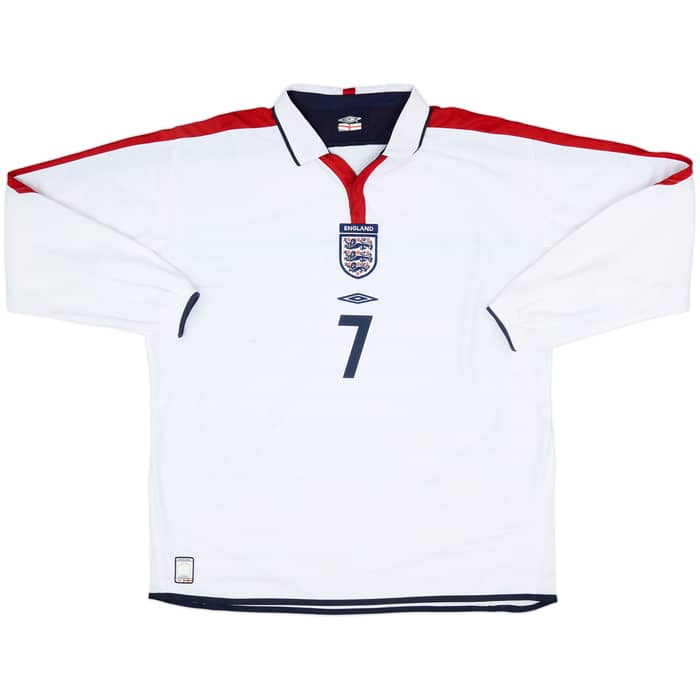 2003-05 England Home L/S Shirt Beckham #7 - 7/10 - (XXL)