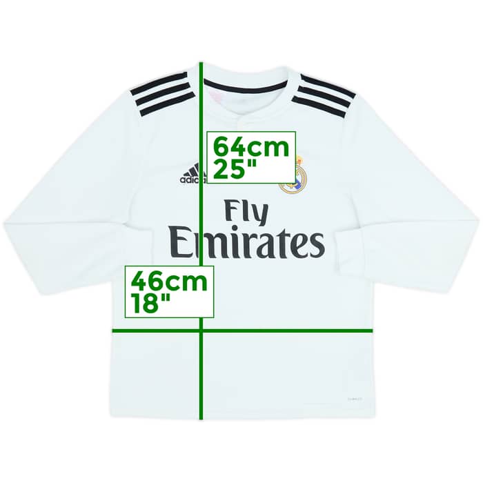 2018-19 Real Madrid Home L/S Shirt - 8/10 - (13-14 Years)
