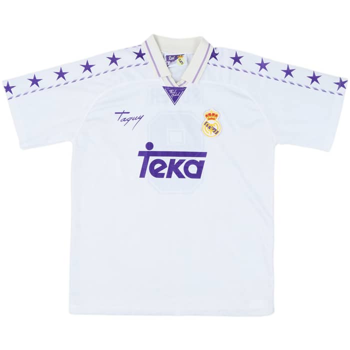 1996-97 Real Madrid Taquy Home Shirt Suker #9 - 9/10 - (L)