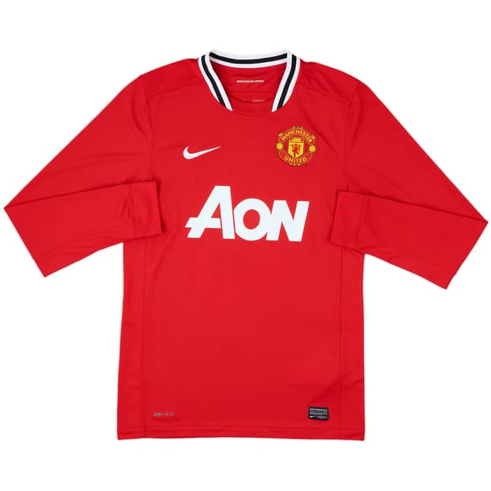 2011-12 Manchester United Home L/S Shirt J S Park #13 - 6/10 - (S)