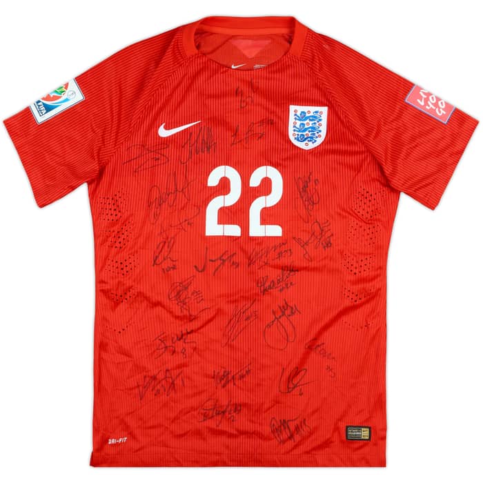 2015 England Women Match Issue Squad Signed FIFA World Cup Away Shirt Kirby #22