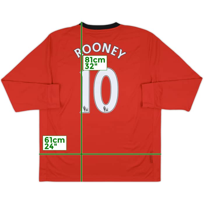 2009-10 Manchester United Home L/S Shirt Rooney #10 - 10/10 - (XL)