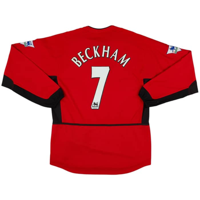 2002-04 Manchester United Home L/S Shirt Beckham #7 - 8/10 - (M)