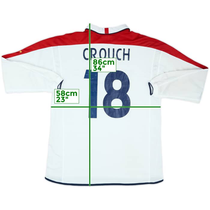 2003 England U-21 Match Issue Home L/S Shirt Crouch #18 (v Serbia & Montenegro)