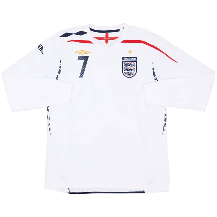 2007-09 England Home L/S Shirt Beckham #7 - 6/10 - (XL)