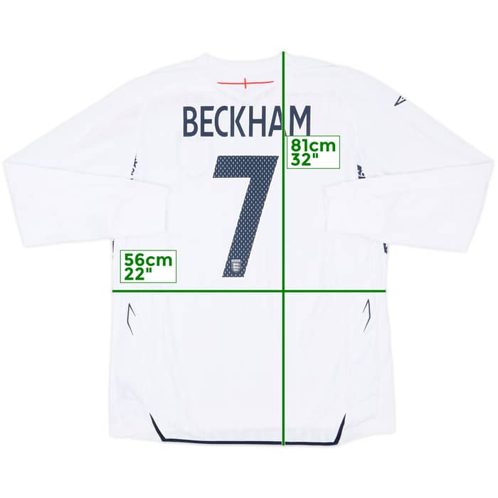 2007-09 England Home L/S Shirt Beckham #7 - 6/10 - (XL)