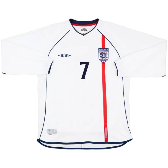 2001-03 England Home L/S Shirt Beckham #7 - 7/10 - (L)